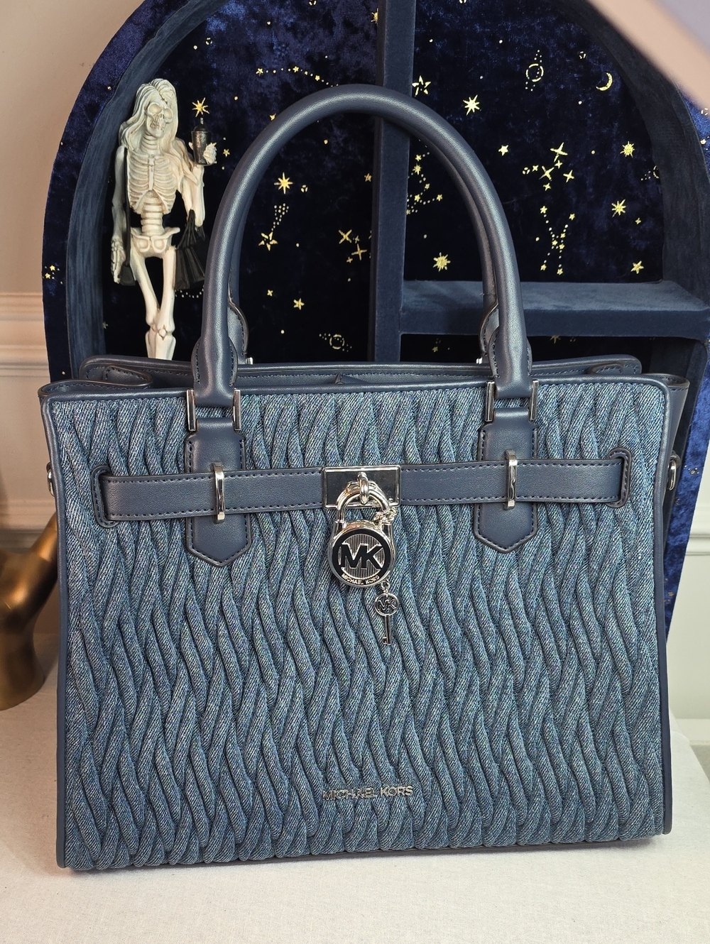 Michael Kors Hamilton Denim-Textured Quilted Satchel